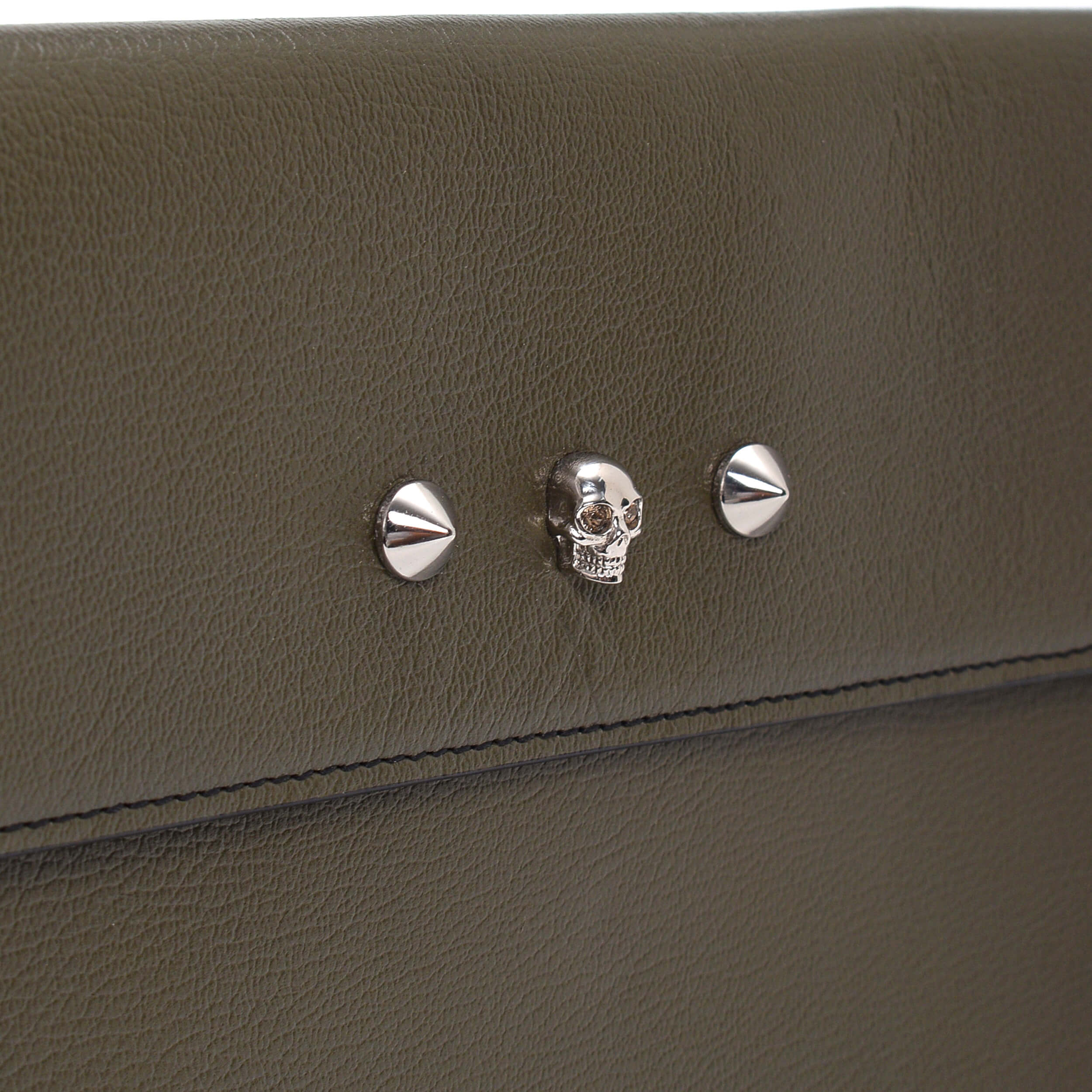 Alexander McQueen - Khaki Leather Skull Clutch